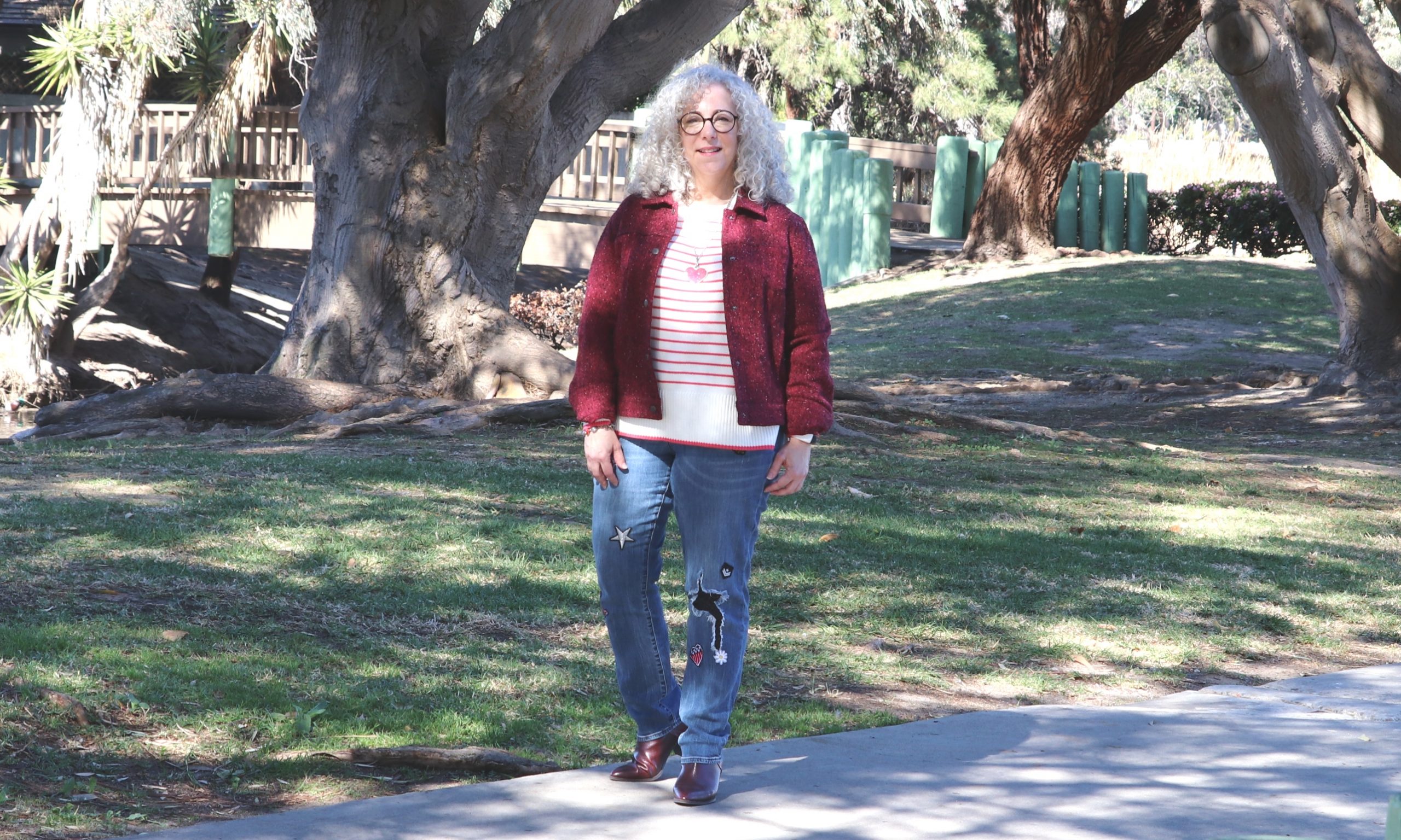 2 Casual Looks with Burgundy Printed Leggings & Confident Twosday Linkup -  I do deClaire